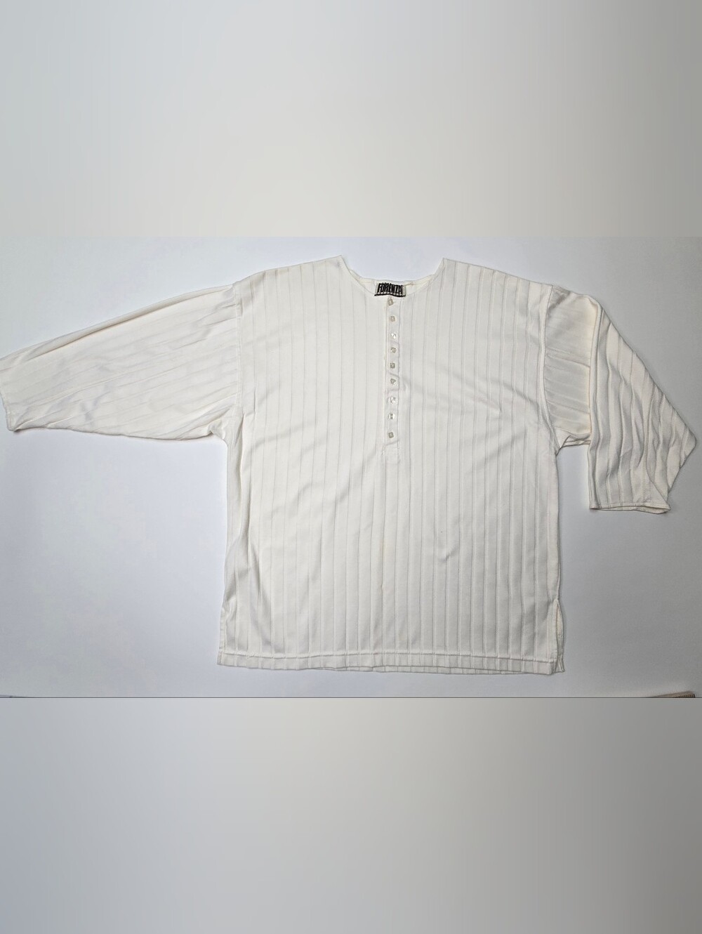 Forenza White Long Sleeve Henley Knit T-Shirt Button Accent L/XL Unisex